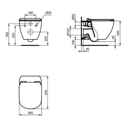 Ideal Standard T3546V3 - Inodoro suspendido TESI con asiento SoftClose, cerámica/negro