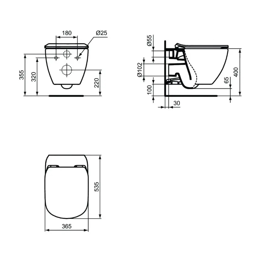 Ideal Standard T3546V3 - Inodoro suspendido TESI con asiento SoftClose, cerámica/negro