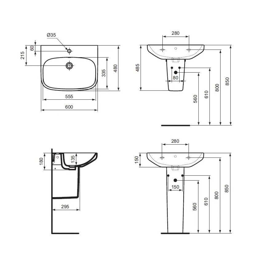 Ideal Standard T470501 - Lavabo suspendido I.LIFE A 60x48 cm cerámica/blanco