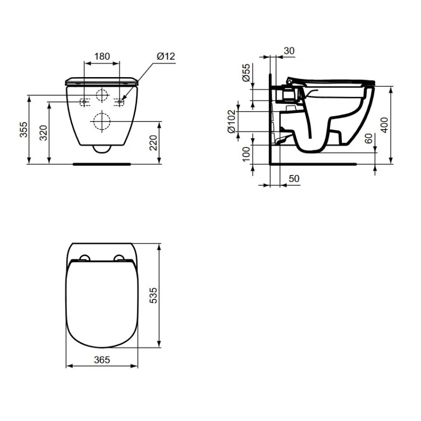 Ideal Standard T536001 - Inodoro suspendido sin borde con asiento SoftClose TESI cerámica/blanco