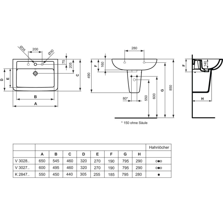 Ideal Standard V302701 - Lavabo mural EUROVIT 60x46 cm cerámica/blanco