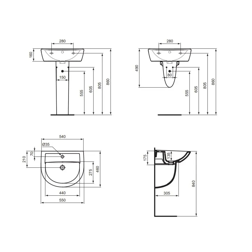 Ideal Standard W332601 - Lavabo suspendido EUROVIT 55x46 cm cerámica/blanco