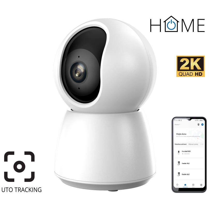 Cámara inteligente con sensor de movimiento 2K, 5V, Wi‑Fi compatible con Tuya, blanca