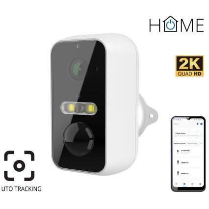Cámara exterior inteligente 2K con sensor de movimiento, batería de 9600 mAh, IP65, Wi‑Fi Tuya, blanca