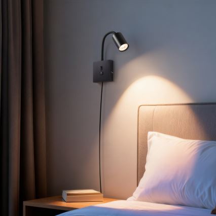 Lámpara de pared con USB PUNTO 1xGU10/9W/230V negra
