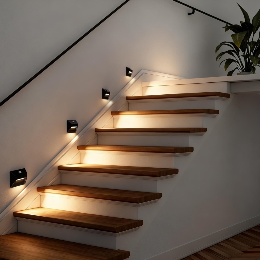Immax 08307L - Luminaria LED recargable para escalones con sensor de movimiento y de crepúsculo STEP LIGHT LED/0,3W/3,7V 2200 mAh IP53 negro