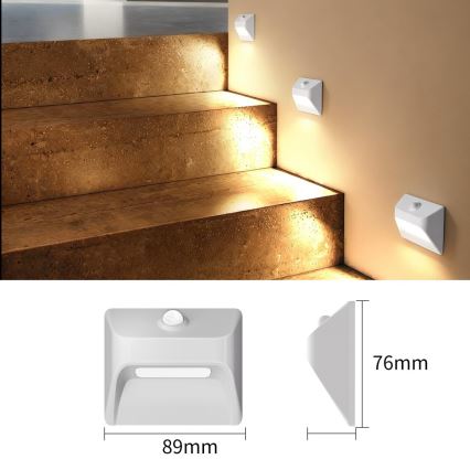 Luz LED recargable para escalera con sensor de movimiento y crepúsculo STEP LIGHT LED/0,3W/3,7V 2200 mAh IP53 blanca