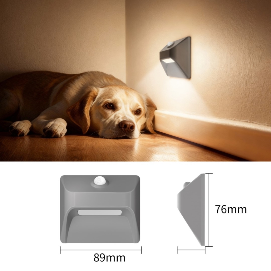 Immax 08309L - Lámpara LED recargable para escalera con sensor STEP LIGHT LED/0,3W/3,7V 2200 mAh IP53 gris