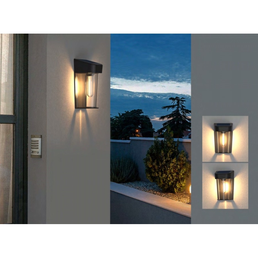 Lámpara de pared solar LED con sensor LED/2V IP44 600 mAh