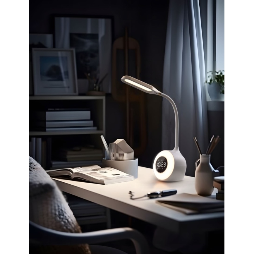 Lámpara de mesa LED RGBW regulable con despertador FALCON LED/10W/12V