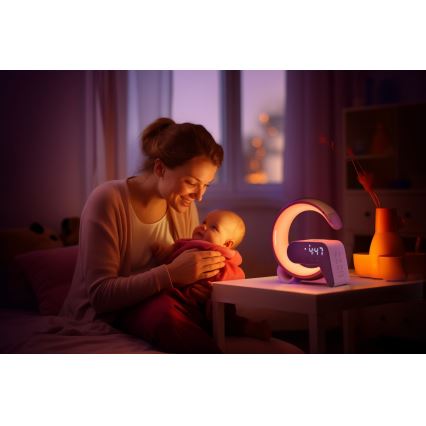 Immax 08986L - Lámpara LED RGB regulable con despertador y carga Qi 30W/230V dorado