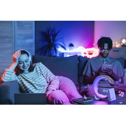 Immax 08986L - Lámpara LED RGB regulable con despertador y carga Qi 30W/230V dorado