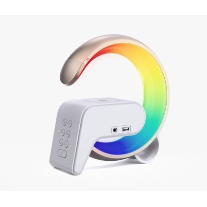 Immax 08986L - Lámpara LED RGB regulable con despertador y carga Qi 30W/230V dorado