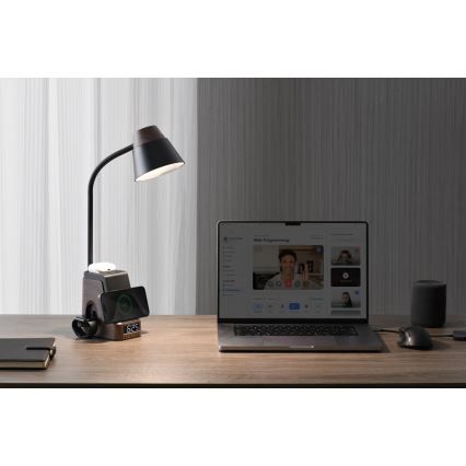 LED+CCT Lámpara de mesa regulable con carga inalámbrica QI IDEAL LED/8W/230V 2700/4000/5000K marrón