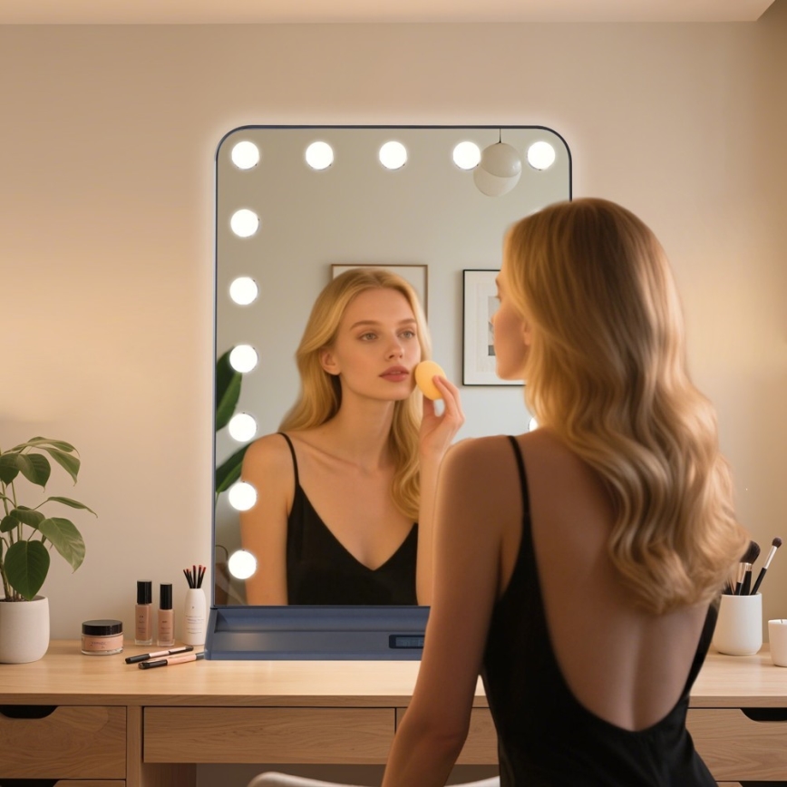 Espejo de maquillaje LED regulable HOLLYWOOD LED/18W/230V 3000/4200/6000K gris