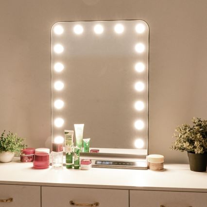 Espejo de maquillaje LED regulable HOLLYWOOD LED/18W/230V 3000/4200/6000K gris