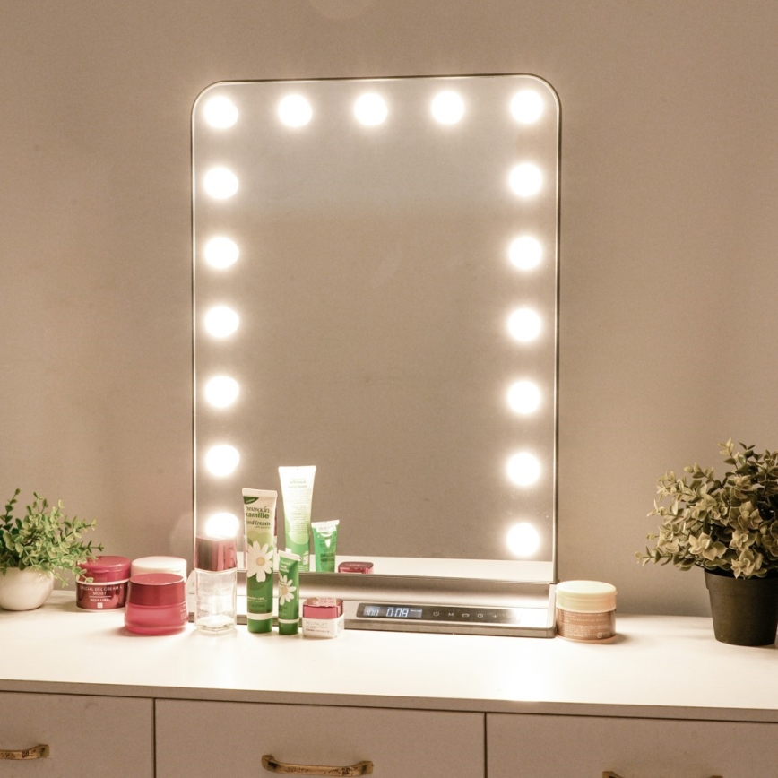 Espejo de maquillaje LED regulable HOLLYWOOD LED/18W/230V 3000/4200/6000K gris