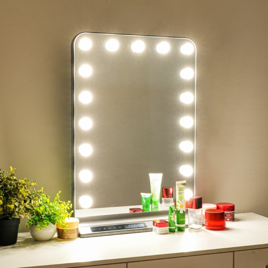 Espejo de maquillaje LED regulable HOLLYWOOD LED/18W/230V 3000/4200/6000K gris