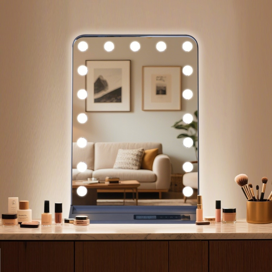 Espejo de maquillaje LED regulable HOLLYWOOD LED/18W/230V 3000/4200/6000K gris