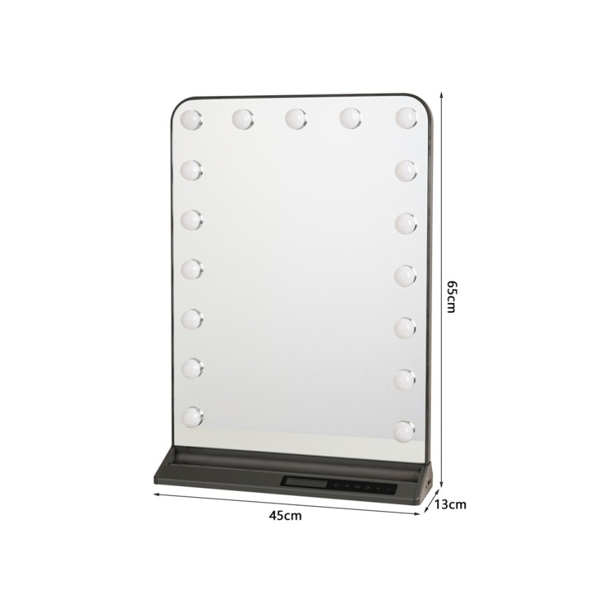 Espejo de maquillaje LED regulable HOLLYWOOD LED/18W/230V 3000/4200/6000K gris