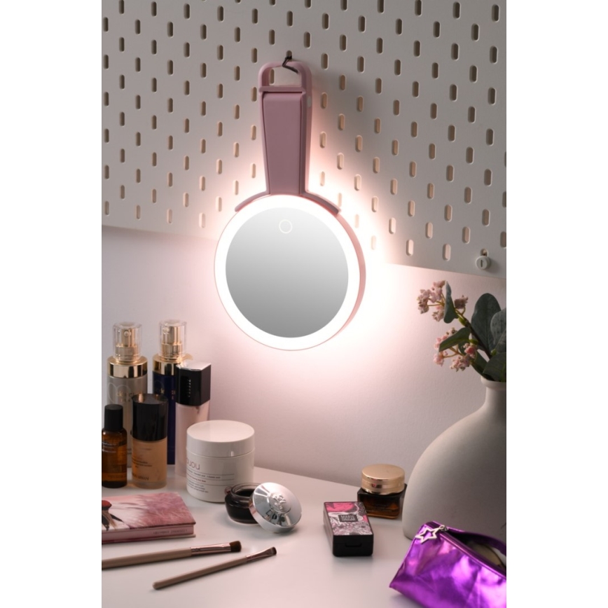 Immax 09102L - LED+CCT Espejo de maquillaje regulable SWEET LED/3W/5V rosa