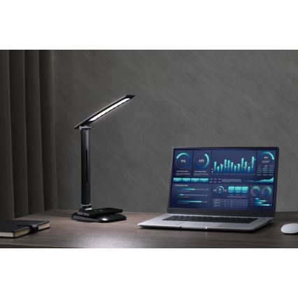Lámpara de sobremesa LED regulable con carga inalámbrica Qi y USB LUMI LED/7W/230V negra