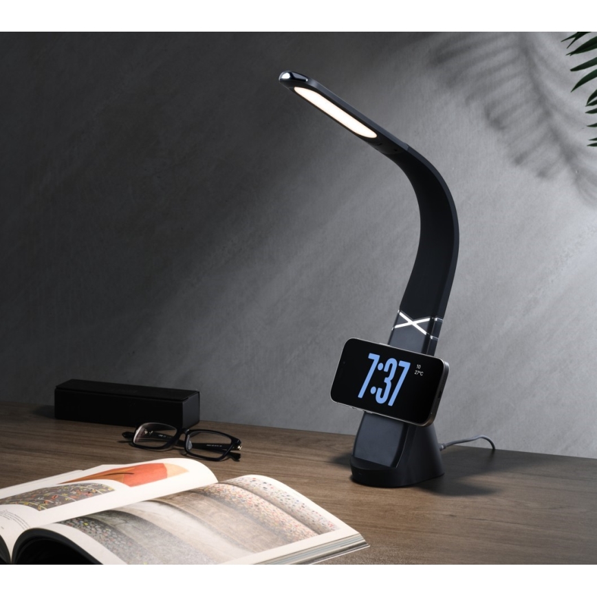Lámpara de mesa LED regulable con carga inalámbrica MAGIC LED/5W/230V negra