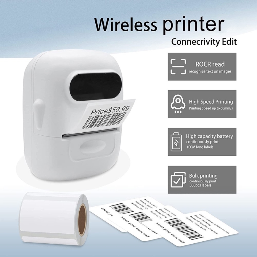 Impresora de etiquetas digital USB-C + etiquetas autoadhesivas 40x30mm