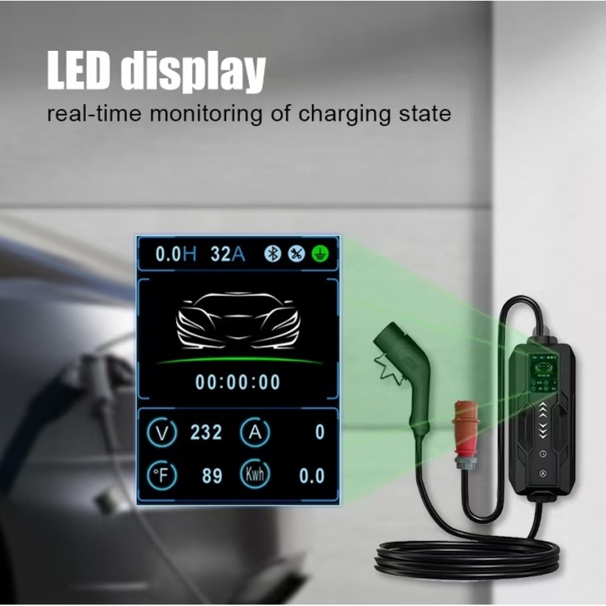 Immax - Estación de carga portátil para vehículos eléctricos EV AC Tipo 2 32A/380V 22kW + enchufe 230V 5m Wi-Fi Tuya