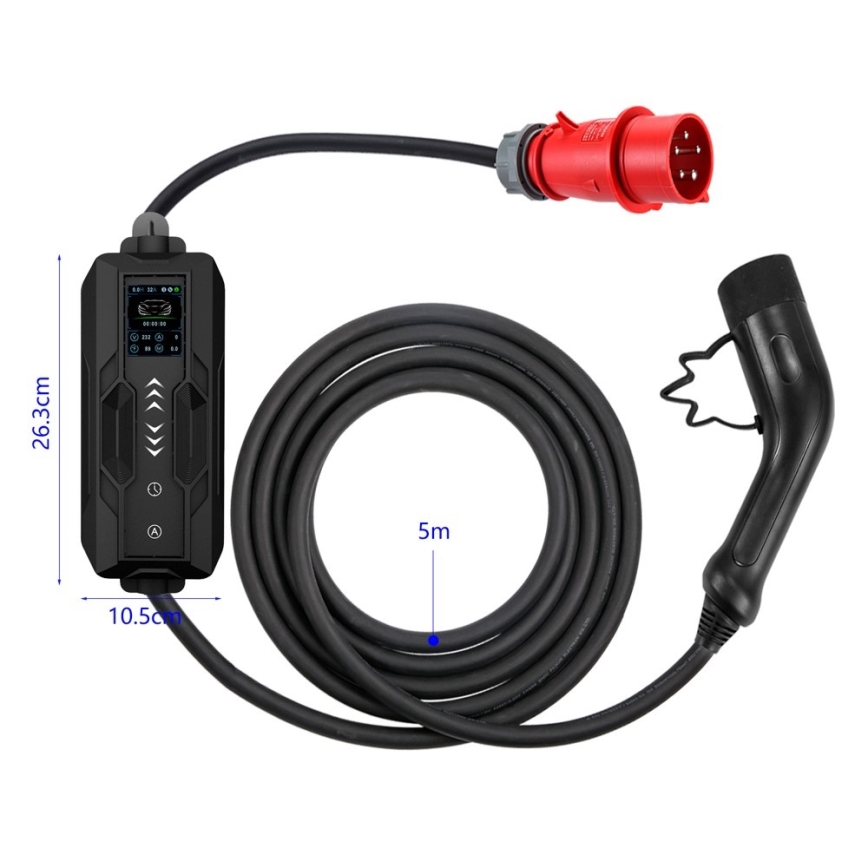 Immax - Estación de carga portátil para vehículos eléctricos EV AC Tipo 2 32A/380V 22kW + enchufe 230V 5m Wi-Fi Tuya
