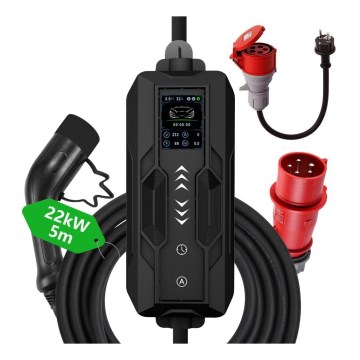 Immax - Estación de carga portátil para vehículos eléctricos EV AC Tipo 2 32A/380V 22kW + enchufe 230V 5m Wi-Fi Tuya