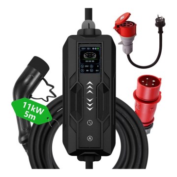 Immax - Estación de carga portátil para vehículos eléctricos (VE), CA Tipo 2, 16 A/380 V, 11 kW, con enchufe 230 V y cable de 5 m, Wi-Fi Tuya