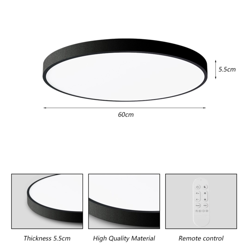 Immax NEO 07250L - Plafón LED regulable NEO LITE SEMPLICI LED/60W/230V 3000-6000K Wi-Fi Tuya negro + control remoto