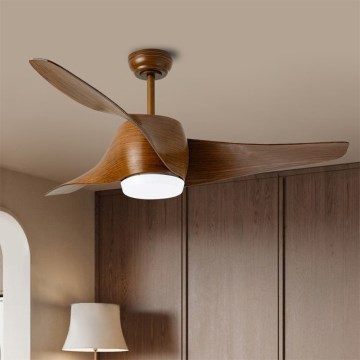Immax NEO 07286L - Ventilador de techo LED WAVE/18W/230V Wi‑Fi Tuya, marrón Ø 132 cm + mando a distancia