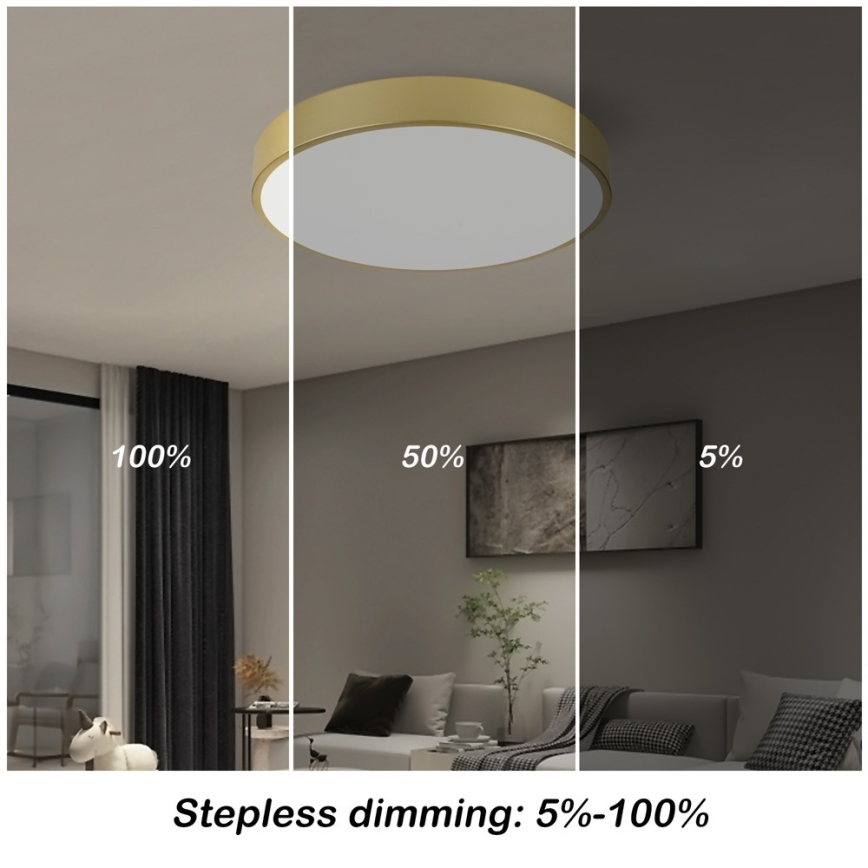 Immax NEO 07292L - Luminaria de techo LED regulable NEO LITE SEMPLICI LED/36W/230V 3000–6000K, Ø 40 cm, Wi‑Fi Tuya, color dorado + mando a distancia
