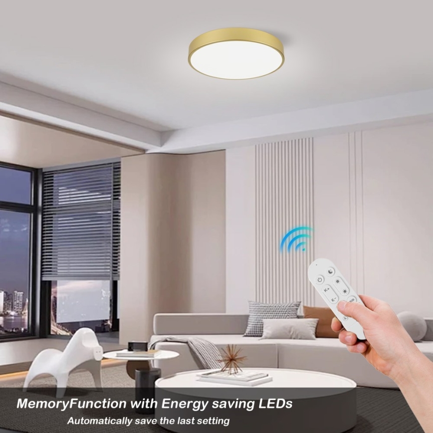 Immax NEO 07292L - Luminaria de techo LED regulable NEO LITE SEMPLICI LED/36W/230V 3000–6000K, Ø 40 cm, Wi‑Fi Tuya, color dorado + mando a distancia