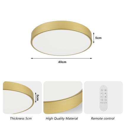 Immax NEO 07292L - Luminaria de techo LED regulable NEO LITE SEMPLICI LED/36W/230V 3000–6000K, Ø 40 cm, Wi‑Fi Tuya, color dorado + mando a distancia