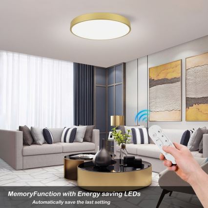 Immax NEO 07293L - Luminaria de techo LED regulable NEO LITE SEMPLICI LED/60W/230V 3000–6000K Ø 60 cm Wi‑Fi Tuya dorada + mando a distancia
