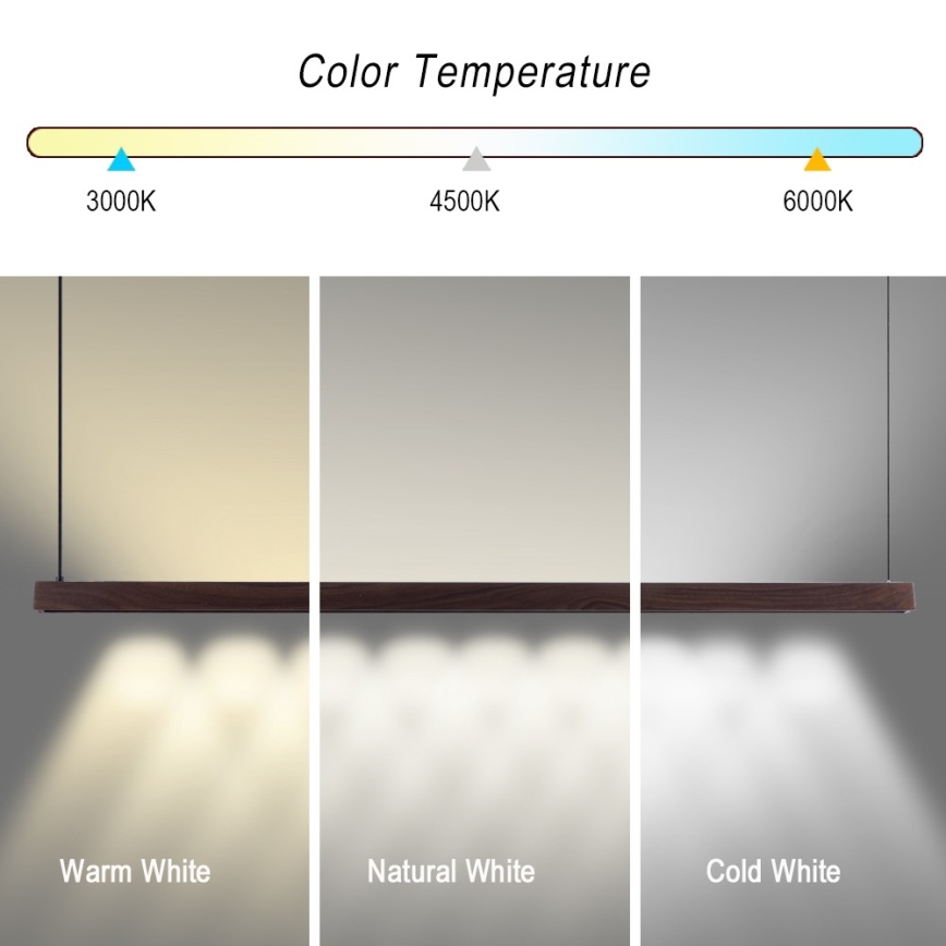 Immax NEO 07300L - Lámpara colgante regulable con cable MADEIRA LED/26W/230V Wi-Fi Tuya 122 cm nogal + control remoto