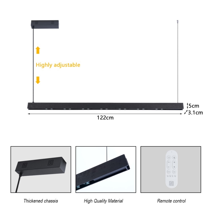 Immax NEO 07300L - Lámpara colgante regulable con cable MADEIRA LED/26W/230V Wi-Fi Tuya 122 cm nogal + control remoto