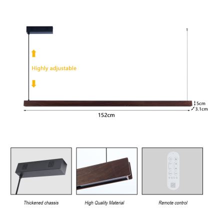 Immax NEO 07301L - Lámpara colgante LED regulable con cable MADEIRA LED/33W/230V Wi-Fi Tuya 152 cm nogal + mando a distancia