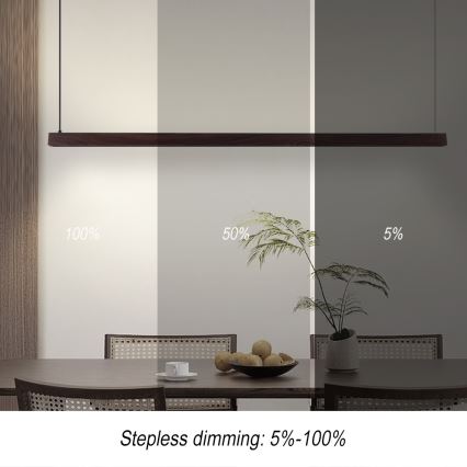 Immax NEO 07302L - Lámpara colgante LED regulable suspendida por cable MADEIRA LED/44W/230V Wi-Fi Tuya 202 cm nogal + mando a distancia