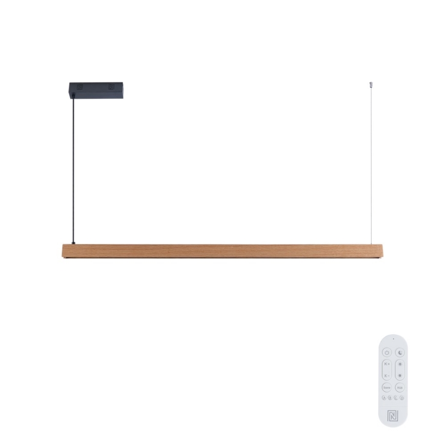 Immax NEO 07303L - Lámpara colgante LED regulable sobre cable MADEIRA LED/26W/230V Wi-Fi Tuya 122 cm roble + mando a distancia