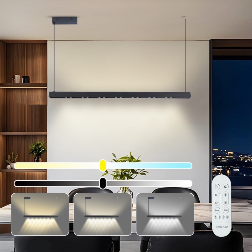Immax NEO 07306L - Lámpara colgante LED regulable con cable MADEIRA LED/26 W/230 V Wi‑Fi Tuya 122 cm negra + mando a distancia