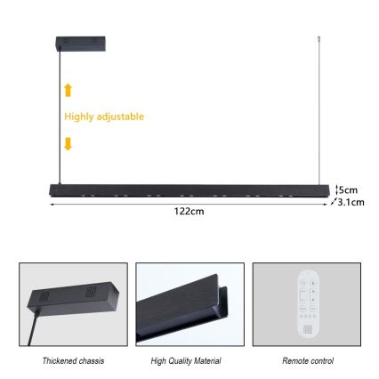 Immax NEO 07306L - Lámpara colgante LED regulable con cable MADEIRA LED/26 W/230 V Wi‑Fi Tuya 122 cm negra + mando a distancia