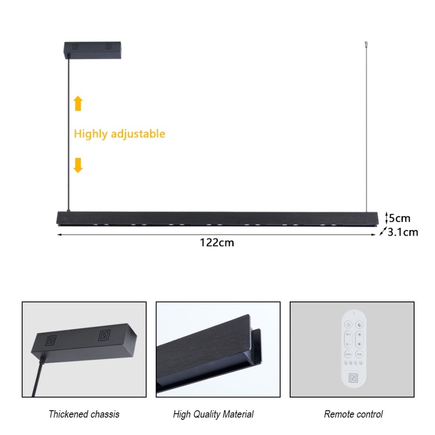 Immax NEO 07306L - Lámpara colgante LED regulable con cable MADEIRA LED/26 W/230 V Wi‑Fi Tuya 122 cm negra + mando a distancia