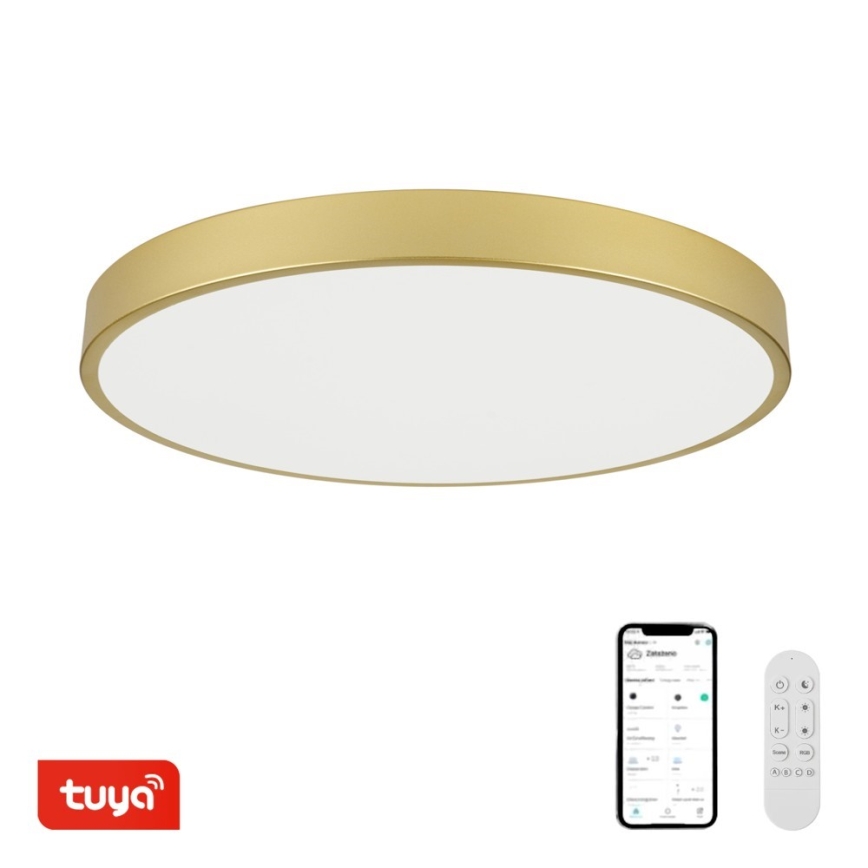 Immax NEO 07311L - Lámpara de techo LED regulable SEMPLICI LED/96W/230V Ø 80 cm Wi-Fi Tuya dorada + mando a distancia