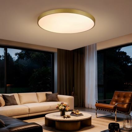 Immax NEO 07311L - Lámpara de techo LED regulable SEMPLICI LED/96W/230V Ø 80 cm Wi-Fi Tuya dorada + mando a distancia