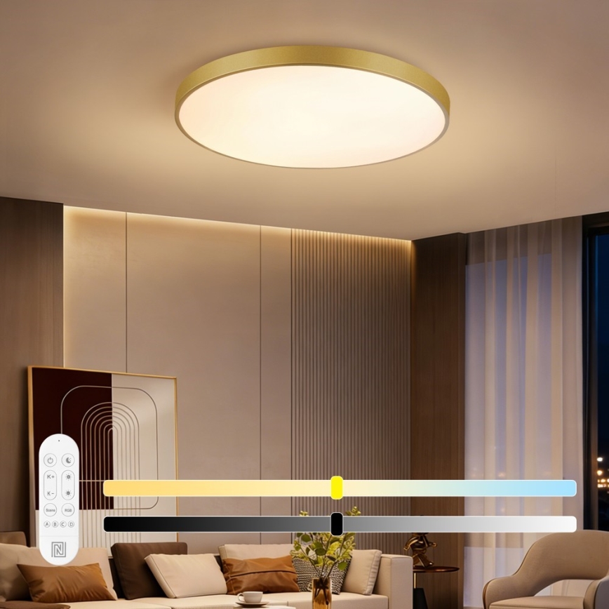 Immax NEO 07311L - Lámpara de techo LED regulable SEMPLICI LED/96W/230V Ø 80 cm Wi-Fi Tuya dorada + mando a distancia