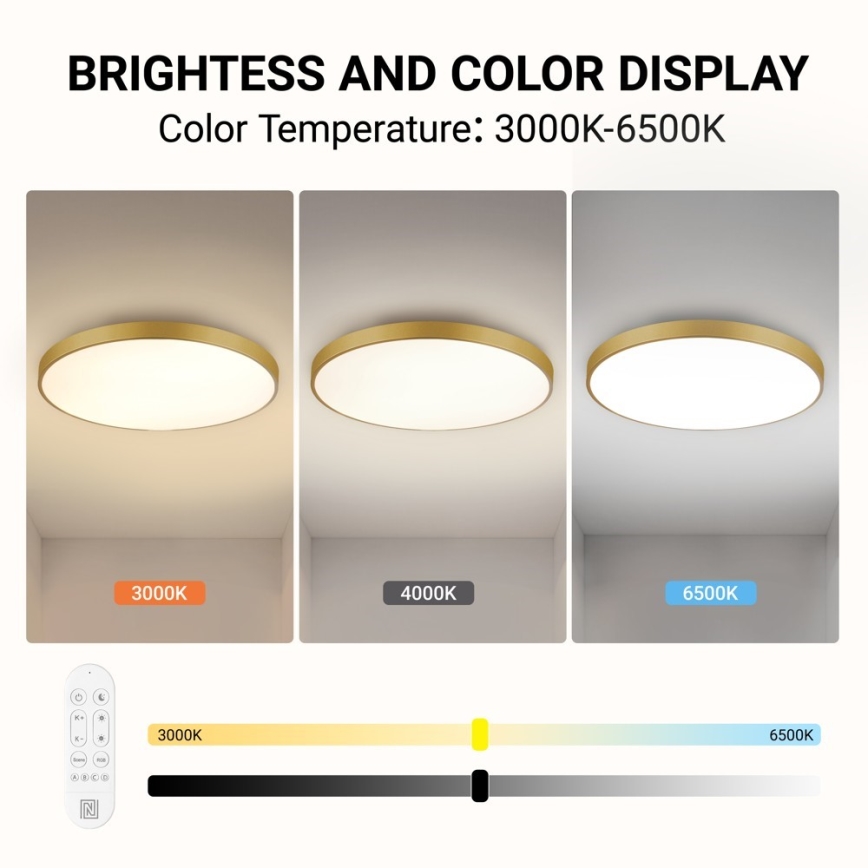 Immax NEO 07311L - Lámpara de techo LED regulable SEMPLICI LED/96W/230V Ø 80 cm Wi-Fi Tuya dorada + mando a distancia